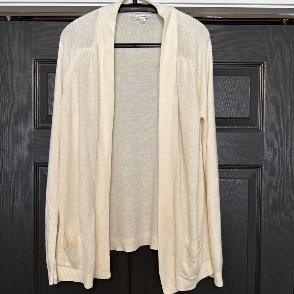 Womens Cream Ivory Open Front Cardigan Sweater XL Pockets Comfy Closet Staple
